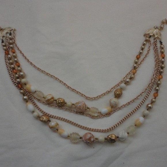 Vtg Estate Five Strand Gold Beaded Necklace - Picture 3 of 3